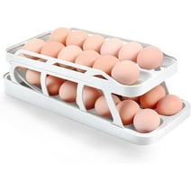 Niphanie Egg Holder for Refrigerator,Rolling Egg Dispenser&Tray, Kitchen Organization and Storage (White)
