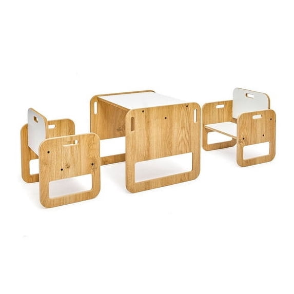 Nipperland Montessori 3pc Kids Toddlers Play Table and Chair Set, Montessori Furniture, 1 Table & 2 Chairs