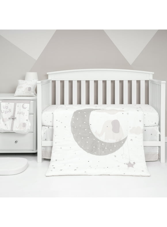 Nipperland To The Moon 5 Piece Cotton White Gray Baby Crib Children Bedding Set