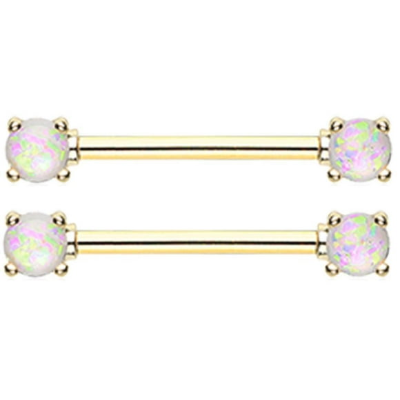 Nipple Bar Golden Opal Glitter Prong Barbell Ring Sold as pair