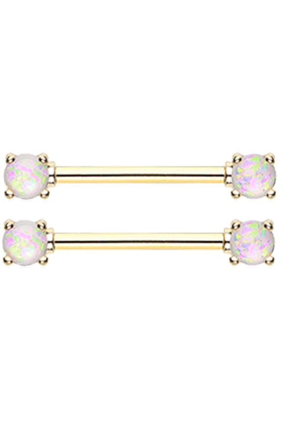Nipple Bar Golden Opal Glitter Prong Barbell Ring Sold as pair