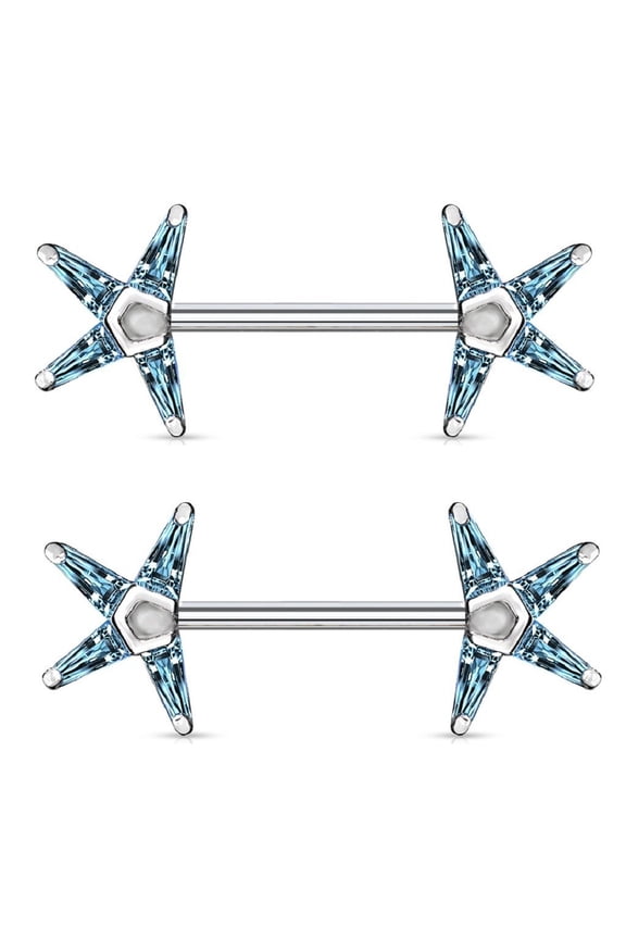 Nipple Bar Princess CZ Star Ends Sparkle Barbell Ring Sold as pair