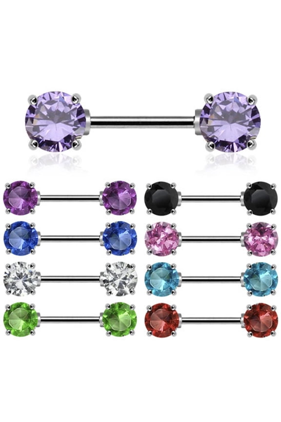 Nipple Bar Ring Body Jewelry Double Round Gem 14 Gauge 1/2" Set of 2