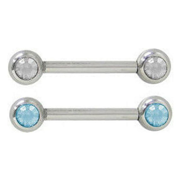 Nipple Barbell Ring Surgical Steel with Jewels (14 Gauge, 5mm) - 3 Colors
