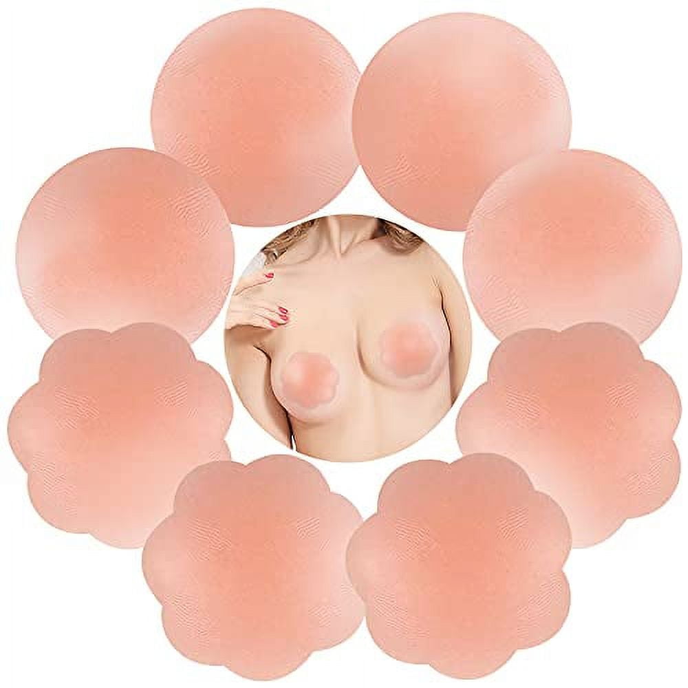 Nipple Covers for Women, Reusable Adhesive Invisible Pasties Silicone Cover  (pink,4 Pairs) 