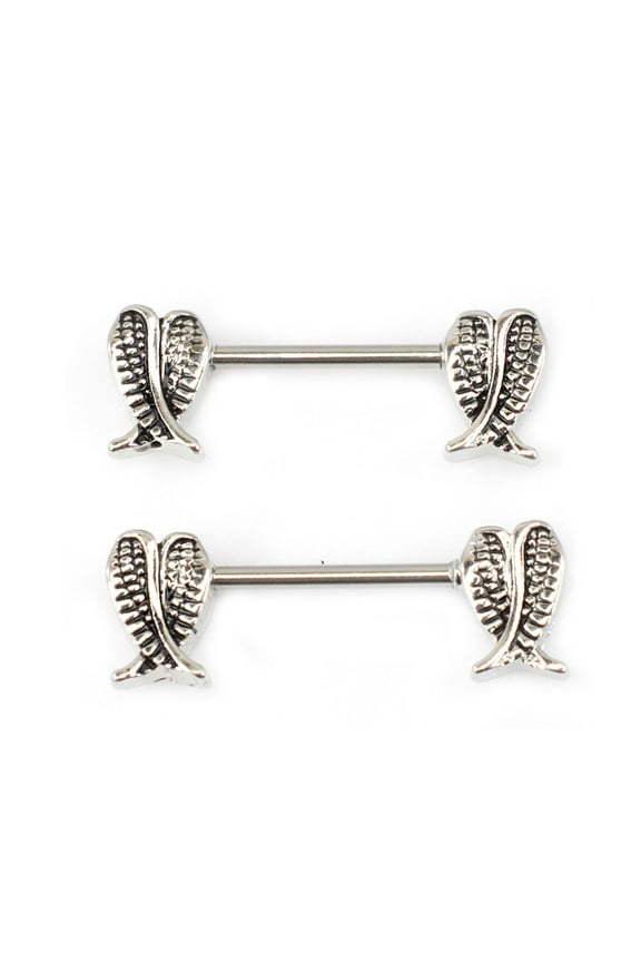 Nipple Jewelry Ring Barbell with folded angel wings design 14g Surgical steel