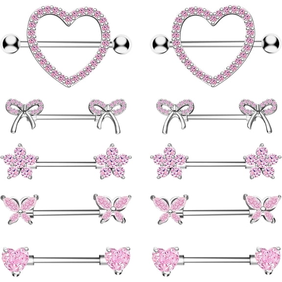 Nipple Piercing Jewelry 14G Stainless Steel Nipple Rings Heart Butterfly Flower Bow Nipple Barbells