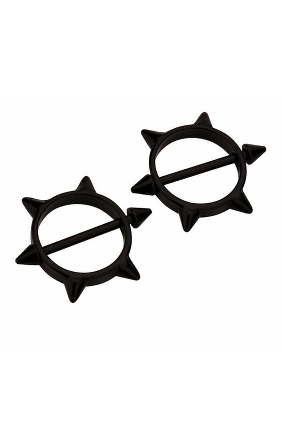 Nipple Piercing Rings Pair Surgical Steel Round with Spikes Bar 14G