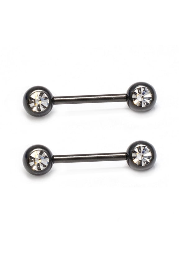 Nipple Ring Anodized Titanium 14G Nipple Piercing Barbell Front Facing Clear CZ