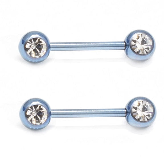 Nipple Ring Anodized Titanium 14G Nipple Piercing Barbell Front Facing Clear CZ