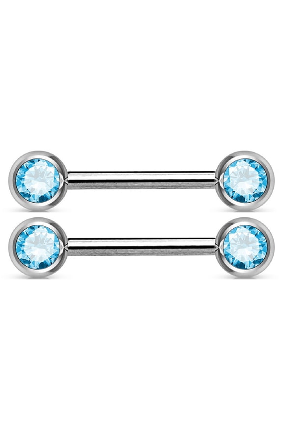 Ring Bars CZ Solitaire 5/8'' bar 6mm ball Body Jewelry color: l blue