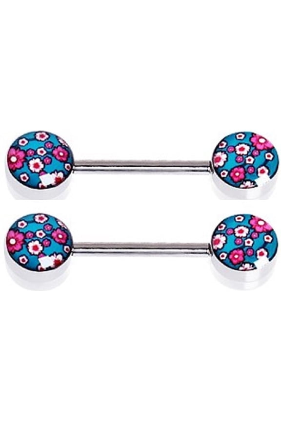 Nipple Ring Bars Flower Power Body Jewelry Pair 14 Gauge Body Piercing