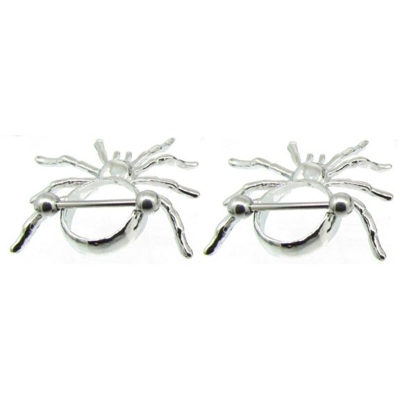 Nipple Ring Bars Large Spider Steel Barbell  Pair 14g  1 1/2''  spider