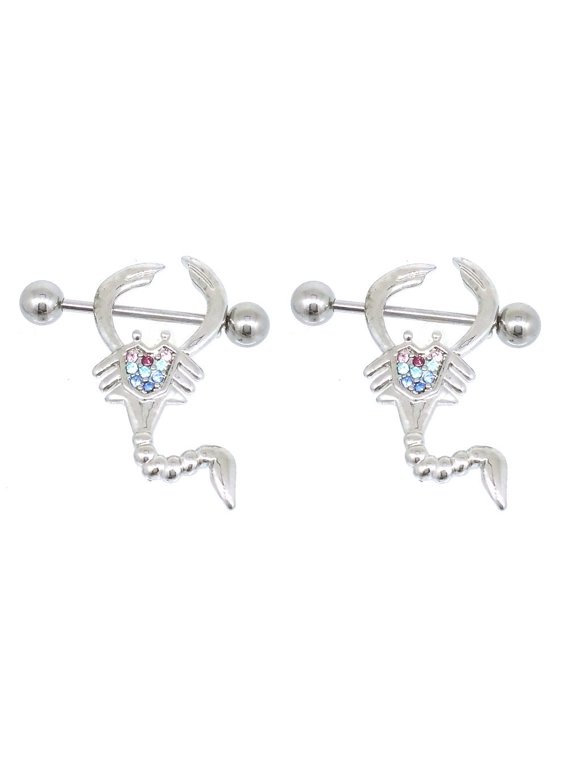 Nipple Ring Bars Scorpion CZ Body Jewelry 14g 2pcs
