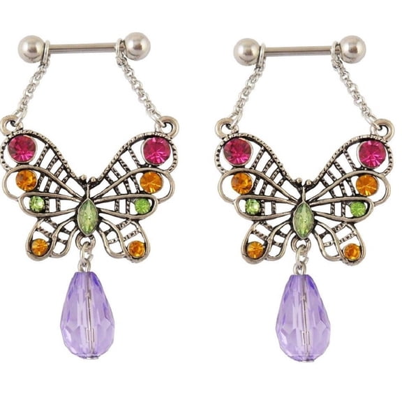 Nipple Ring CZ Butterfly bar shield sold as pair Bronze