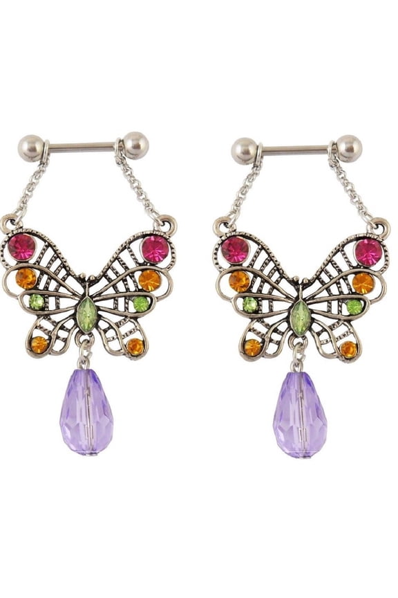 Nipple Ring CZ Butterfly bar shield sold as pair Bronze
