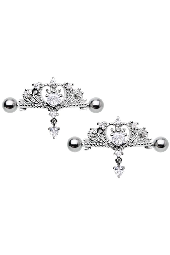 Nipple Ring bar Royalty Princess Gem Drop Dangle Barbell Pair 1''