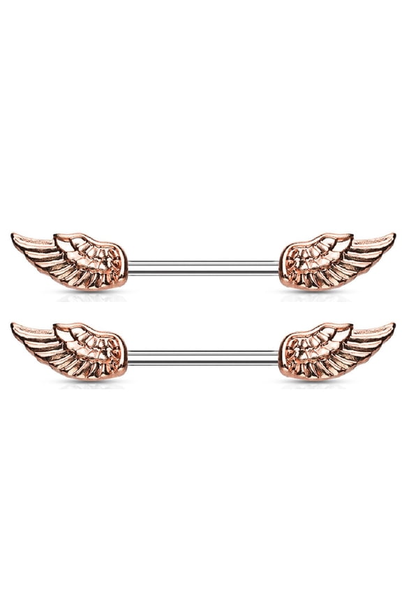 Nipple Rings 316L Stainless Steel Angle Wings Nipple Bar Shield Pair