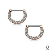 Nipple Rings Clickers Ion Plated 16ga or 14ga with Double Paved Crystals 1 Pair