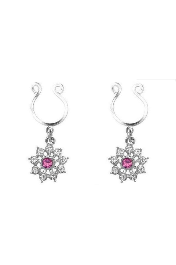 Nipple Rings Non Pierce Non-Piercing Clip On Rhinestone CZ Tribal Flower Pair