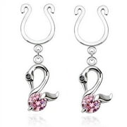 Nipple Rings non pierce pair Clip On Nipple Ring Swan Dangle with Single CZ