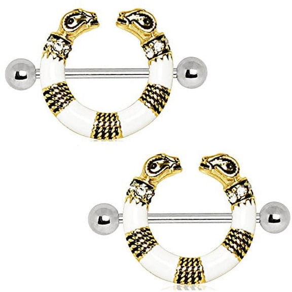 Nipple Shield Rings Stainless Steel Golden Egyptian Ram Circular Barbell Pair