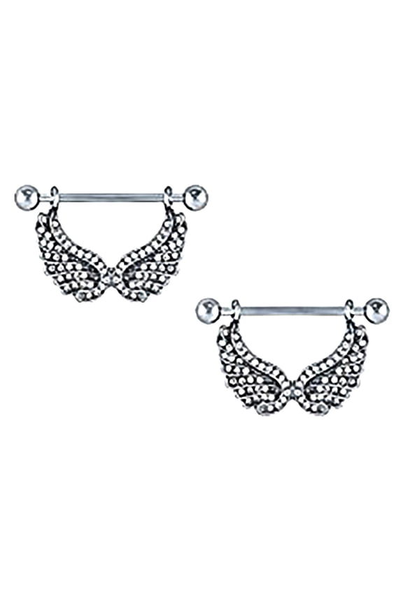 Nipple Shield Rings Barbell Barbell Angel Wings Sold as a Pair 14