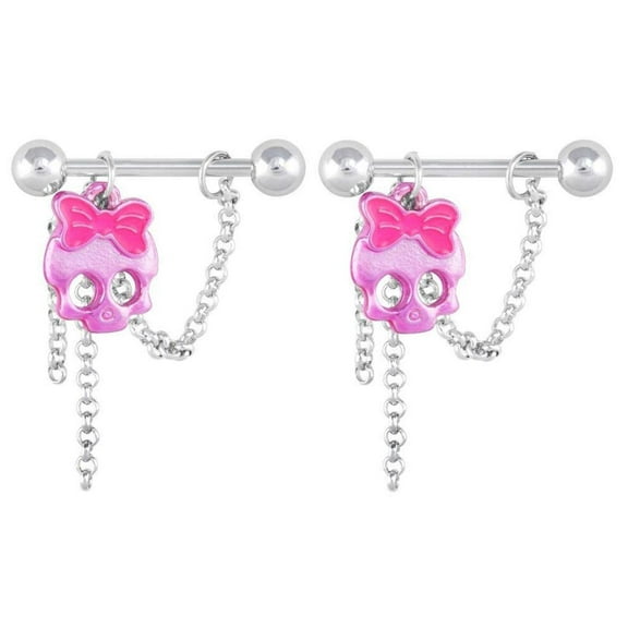 Body Accentz Nipple Shield Rings Barbells Cute Bright Pink Skull Sold as a Pair 14g