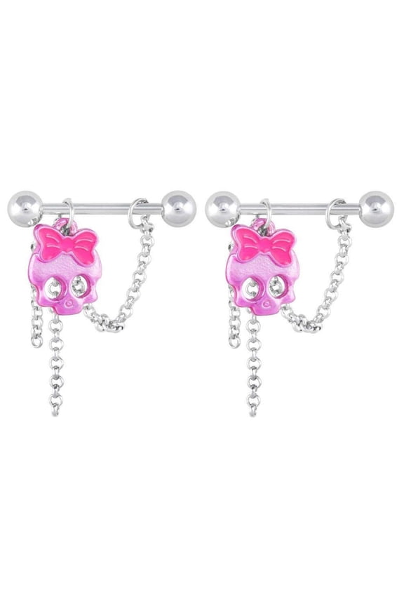 Nipple Shield Rings Barbells Cute Bright Pink Skull Sold as a Pair 14g