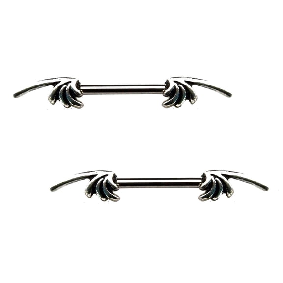 Body Accentz Nipple Shield Rings Barbell Barbells Sold as a Pair 14 Gauge bat Wings