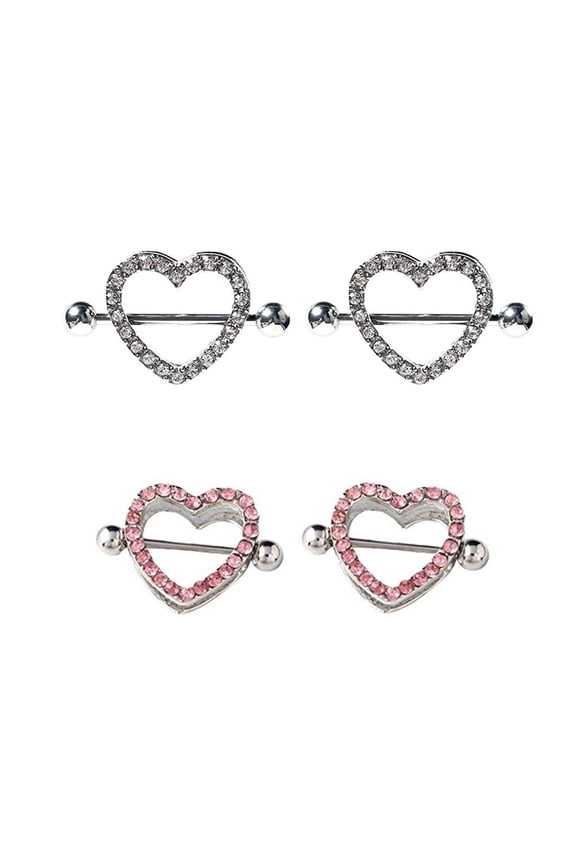 Nipple Shields Heart Surgical Steel with Pink and Clear Gem 2 pairs