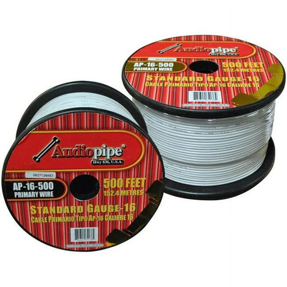 Audiopipe Primary Wire 16-Gauge 500 Foot Spool - White
