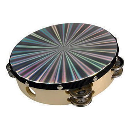 Musical Tambourine 8" Reflective Percussion Double Row Jingles Wood Hand Held