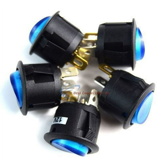 Nippon America 3 Prong Blue Led Rocker Switch, 5 Pack, Ec-1217