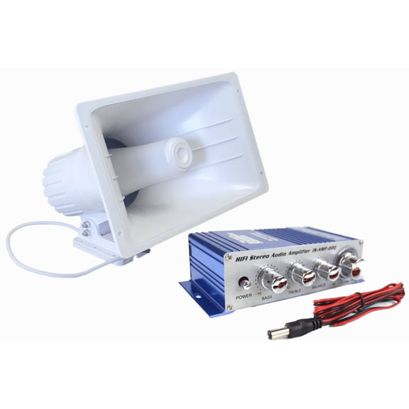 PA Power Horn Speaker 100 Watt Indoor Outdoor 100W w Hifi Stereo Audio Amplifier