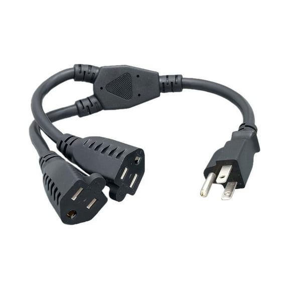 Nippon Labs 16 AWG 1-to-2 Power Cord Splitter (NEMA 5-15P to NEMA 5-15R X2), SJT, Black Color, 24 inch Power Cord, 30POW-10W1-21224-Y