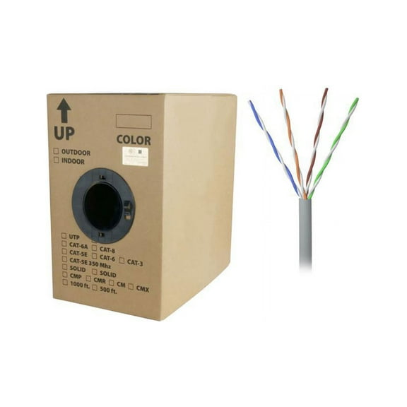 Nippon Labs 50CP-350-SD-1K-GY 1000 ft. Bare Copper 24AWG CMR UTP Cat5e Bulk Cable, 350MHz, Solid Wire - Gray