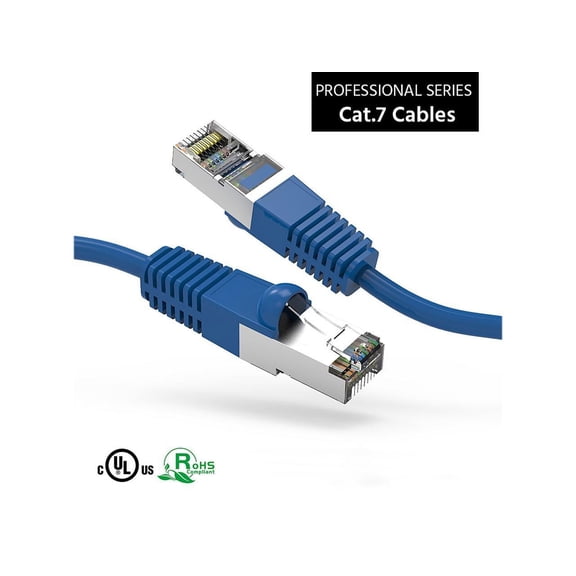Nippon Labs Cat7 Shielded (SSTP) 600MHz Ethernet Network Booted Cable, 26AWG 1 Feet Gigabit LAN Network Cable RJ45 High Speed Patch Cable, Blue, 60CAT7-1BL