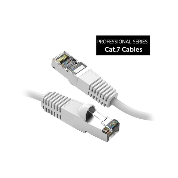 Nippon Labs Cat7 Shielded (SSTP) 600MHz Ethernet Network Booted Cable, 26AWG 1 Feet Gigabit LAN Network Cable RJ45 High Speed Patch Cable, White, 60CAT7-1WT