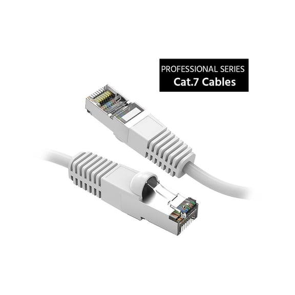 Nippon Labs Cat7 Shielded (SSTP) 600MHz Ethernet Network Booted Cable, 26AWG 3 Feet Gigabit LAN Network Cable RJ45 High Speed Patch Cable, White, 60CAT7-3WT