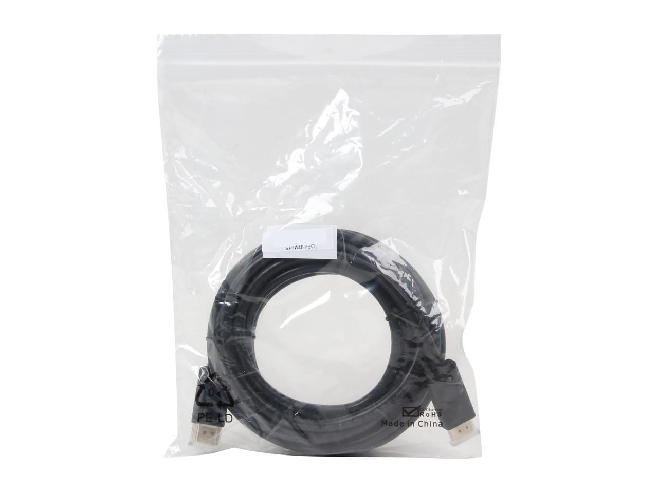 Nippon Labs DP-HDMI-15 15 ft. DP DisplayPort to HDMI Converter Cable Supporting VR / 3D / 4K, Black - DP to HDMI Adapter - (M/M)