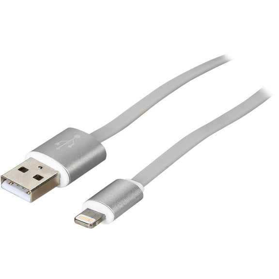 Nippon Labs USB-LI-6-SL Silver Aluminum MFI Lightning Flat Cable with Silver Connetors and Silver Cable
