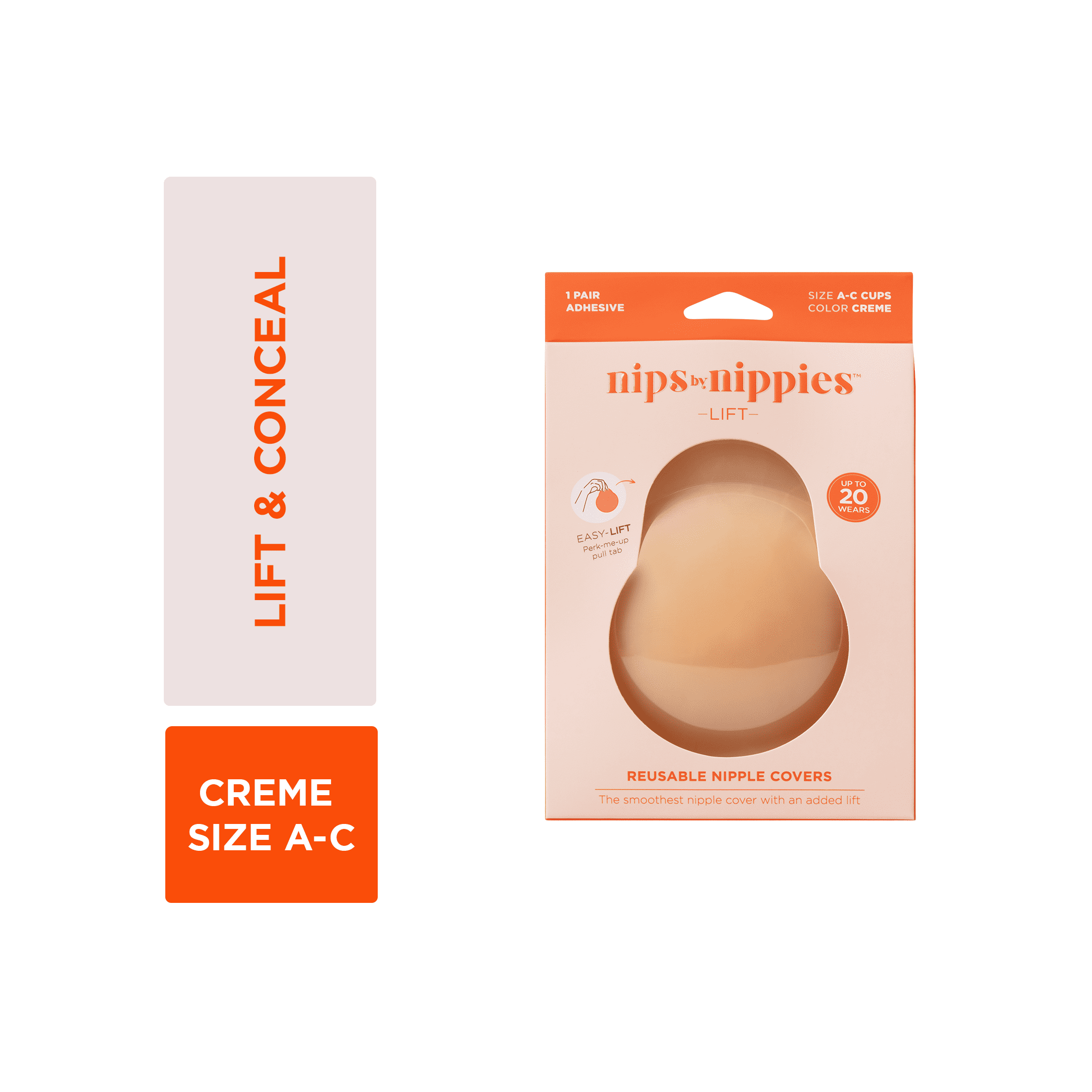 Nips by Nippies Women's Reusable Sticky Silicone Nipple Cover with Lift, Sizes A-C