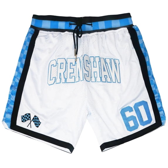 Nipsey Hussle Men's Headgear Classics Crenshaw 60 Checkered Flag Embroidered Basketball Shorts (X-Large, White)