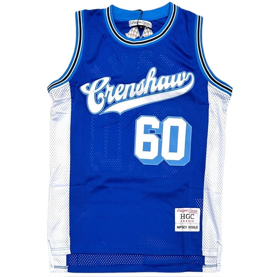 Nipsey Hussle Mens Headgear Classics Crenshaw 60 Embroidered Basketball Jersey (Small, Blue)