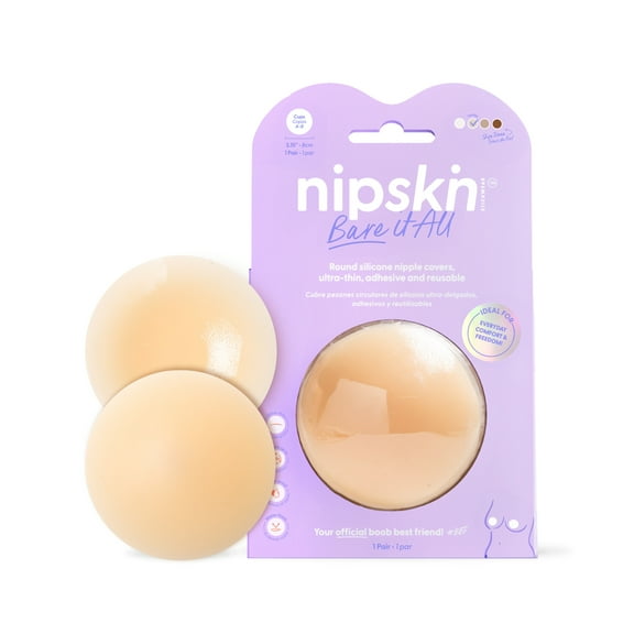 Nipskin Bare It All Reusable Adhesive Nipple Covers – Ultra-Thin Invisible Silicone Pasties for Women, Seamless & Waterproof, Vanilla Shade, Medium (1 Pair)