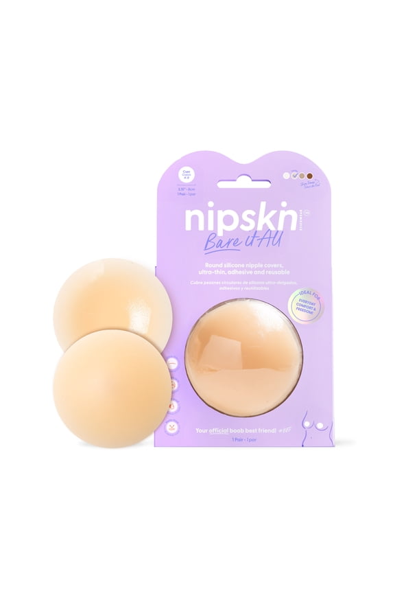 Bare It All Reusable Adhesive Nipple Covers – Ultra-Thin Invisible Silicone Pasties for Women, Seamless & Waterproof, Vanilla Shade, Medium (1 Pair)