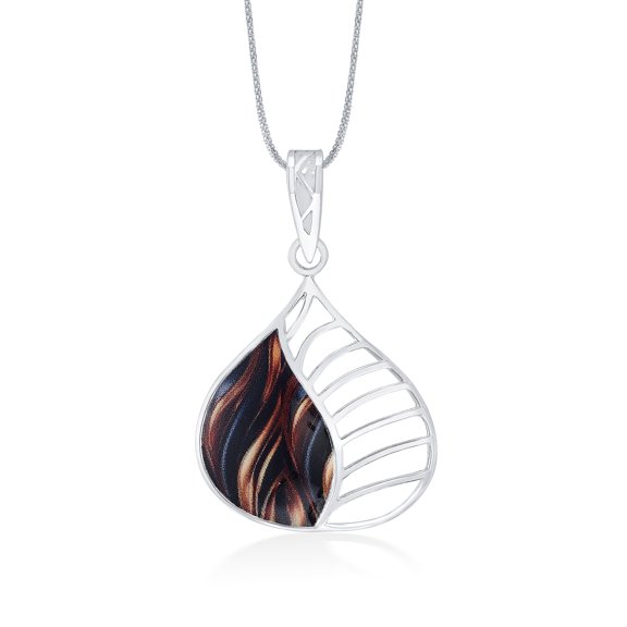 Nipura 925 Sterling Silver Brown Enamel Tear Drop Pendant