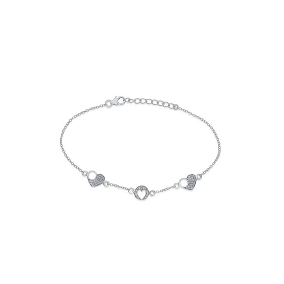 Nipura Sparkling 925 Sterling Silver Heart Bracelet with White CZ Stones
