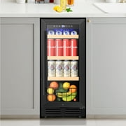 TITTLA Beverage Refrigerator with Glass Door,130 Cans 3.1 Cubic Feet Under Counter ,with Basket Design for Soda, Beer or Fruit,,Black